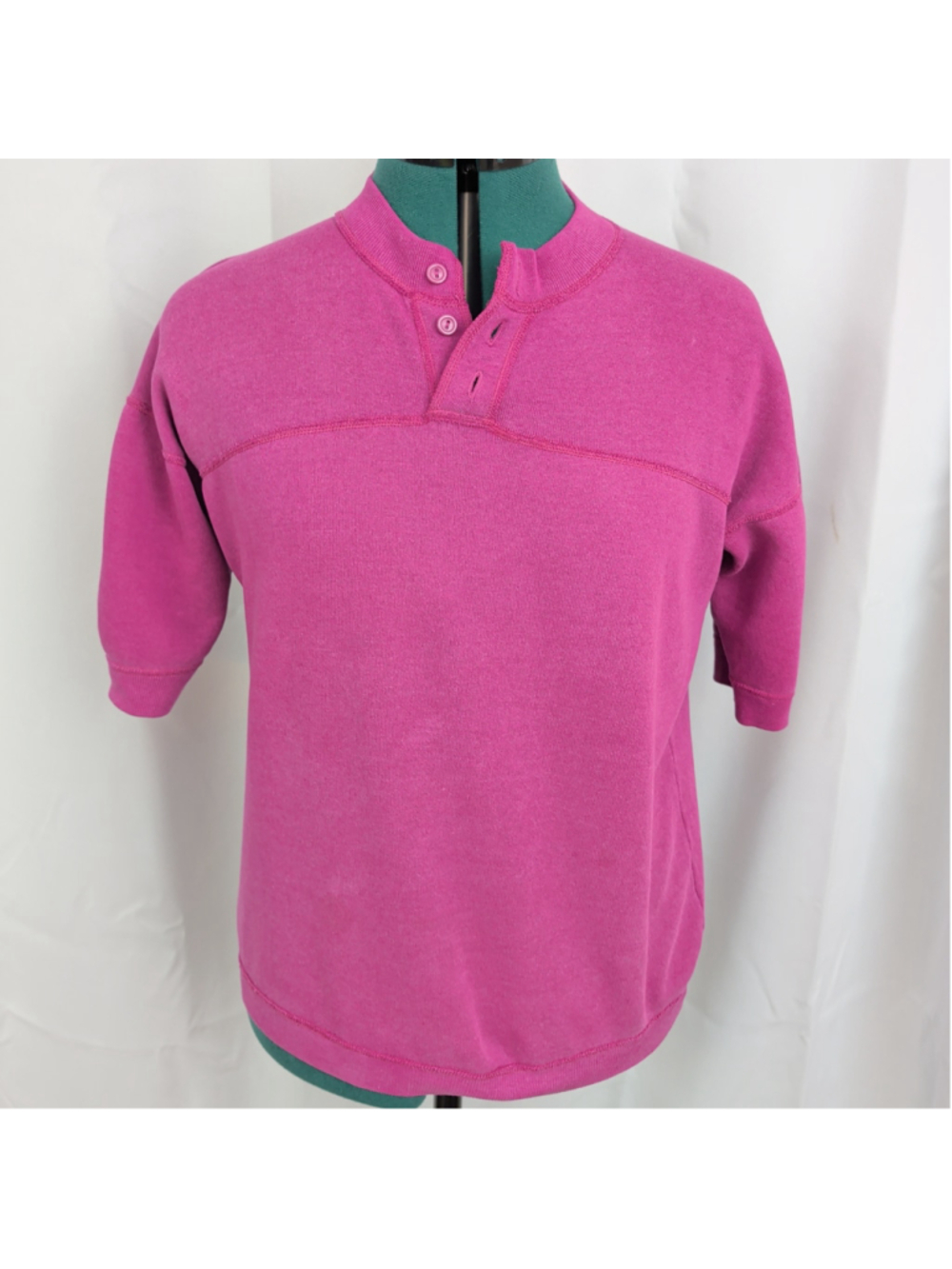 Vintage USA Made Short Sleeve Ladies' Sweatshirt Henley Medium